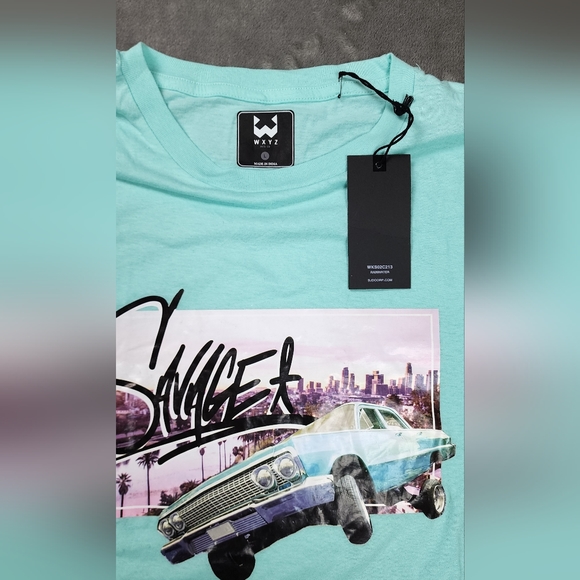 WXYZ X Savage car shirt. Turquiose Blue Green with light blue hot rod Cruiser T - Picture 1 of 11